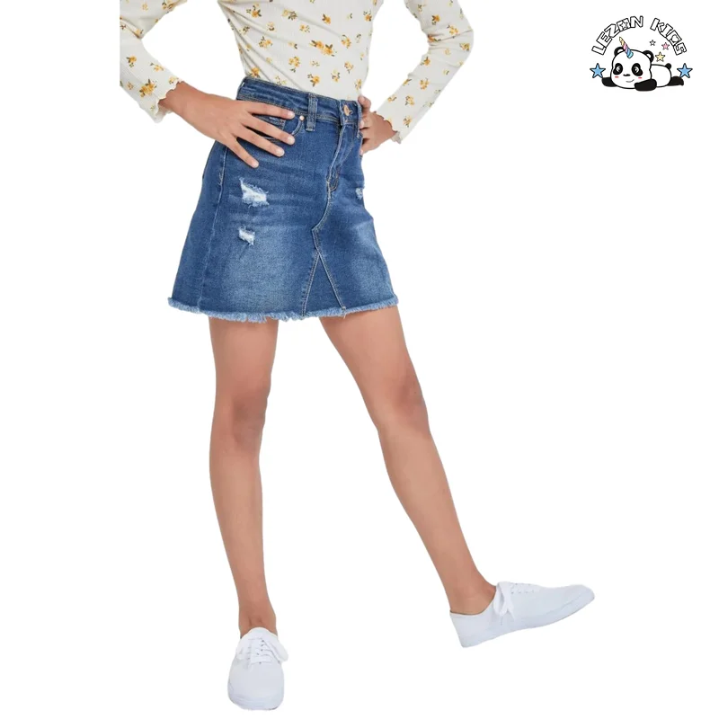 LEZONKIDS - Customizable Stylish Design Girls Summer Skirt Button up a Line Denim Girls Jeans Skirts for Kids